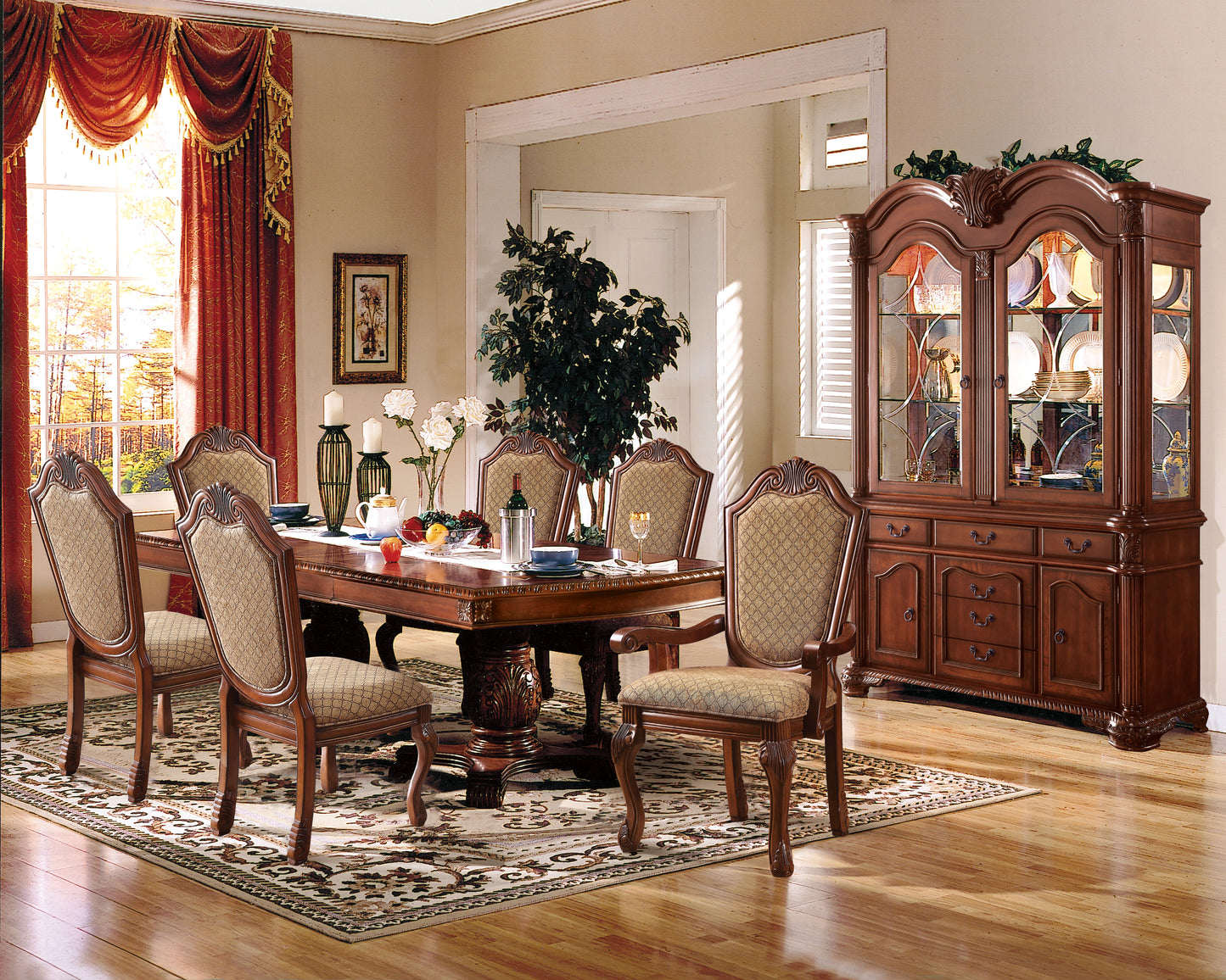 ACME Chateau De Ville 8-Piece Dining Set Include 1 Dining Extension Table, 4 Side Chairs, 2 Arm Chairs and 1 Buffet & Hutch