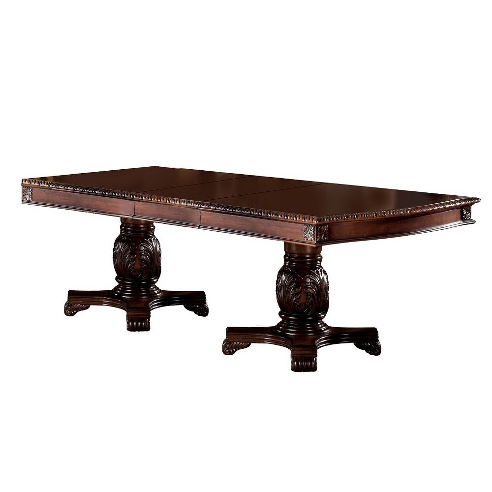 ACME 7-Piece Extendable Dining Table Set Cherry Fabric Finish