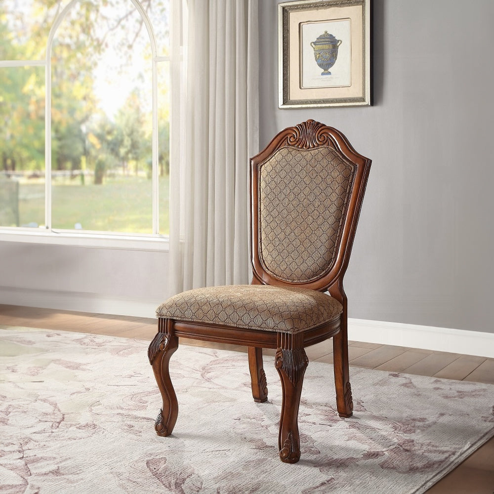 ACME 7-Piece Extendable Dining Table Set Cherry Fabric Finish