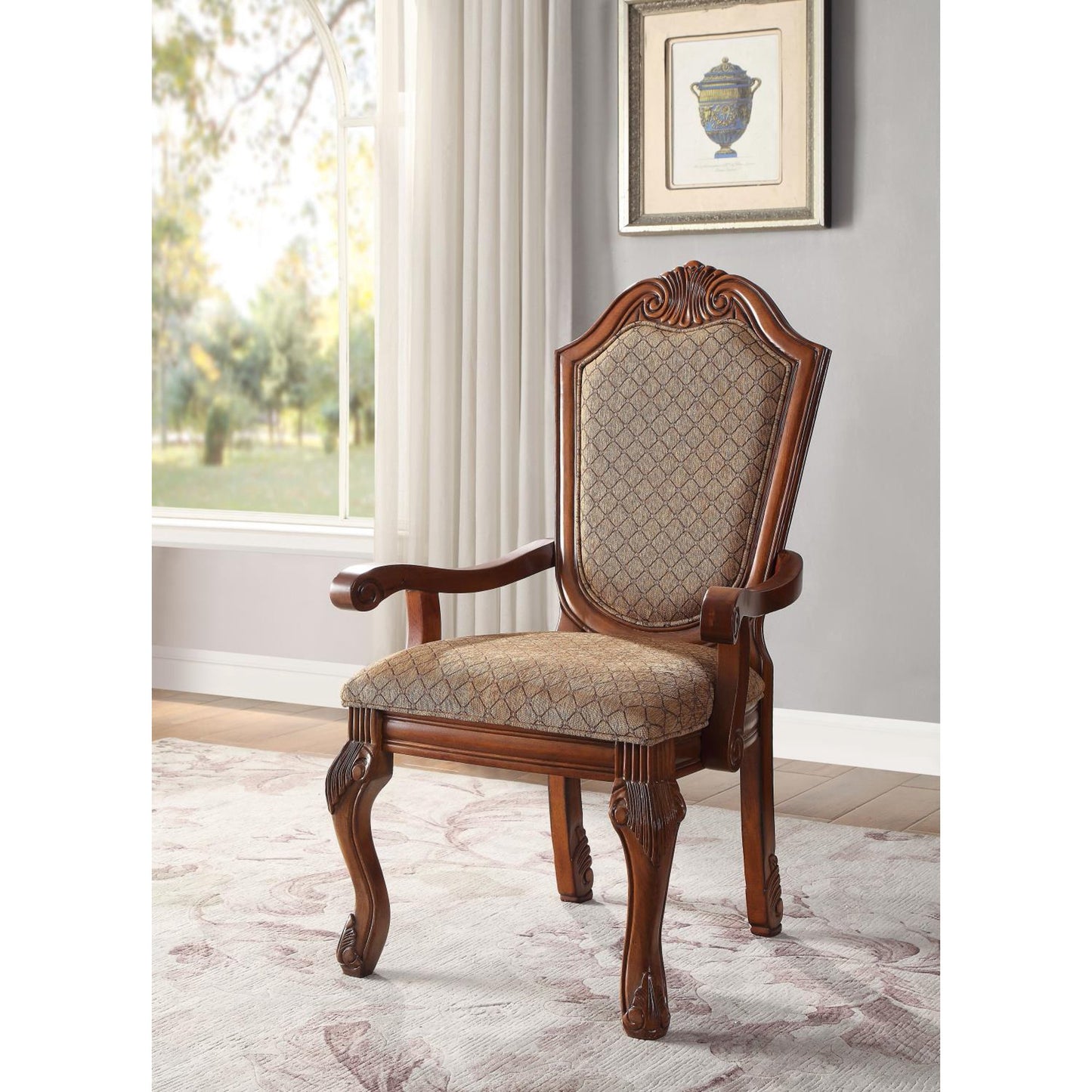 ACME 7-Piece Extendable Dining Table Set Cherry Fabric Finish
