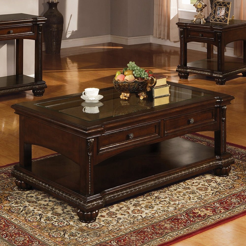 ACME Anondale Collection 4-Piece Living Room Set Include Sofa, Loveseat, Chair and Coffee Table, Espresso Top Grain Leather Match & Cherry Finish
