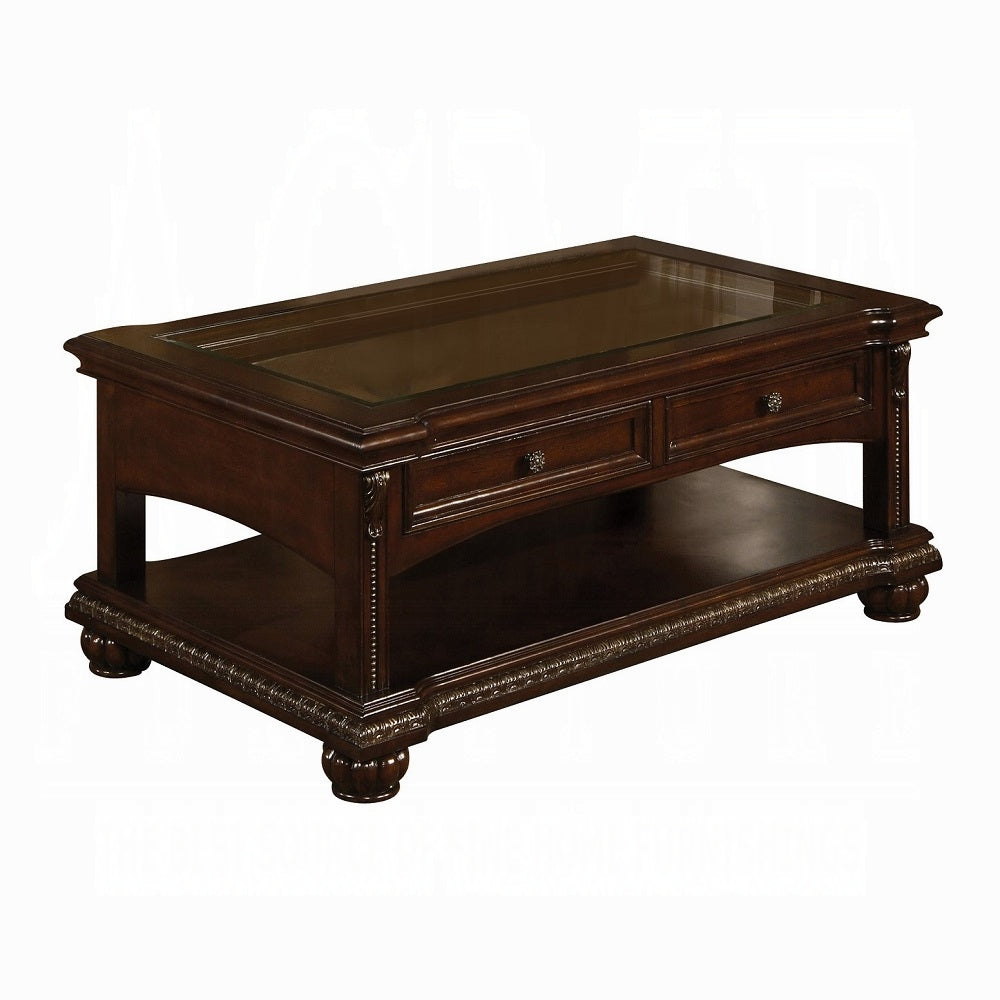 ACME Anondale Collection 4-Piece Living Room Set Include Sofa, Loveseat, Chair and Coffee Table, Espresso Top Grain Leather Match & Cherry Finish