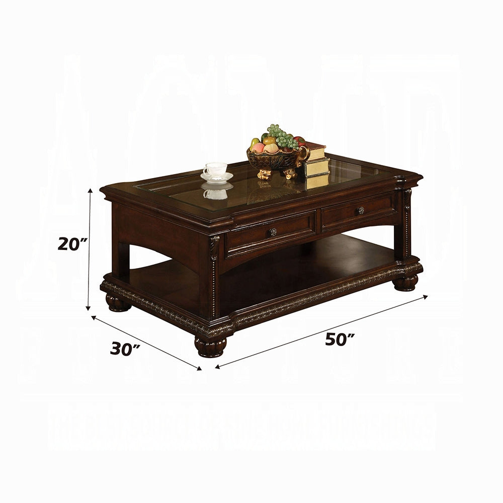 ACME Anondale Collection 4-Piece Living Room Set Include Sofa, Loveseat, Chair and Coffee Table, Espresso Top Grain Leather Match & Cherry Finish