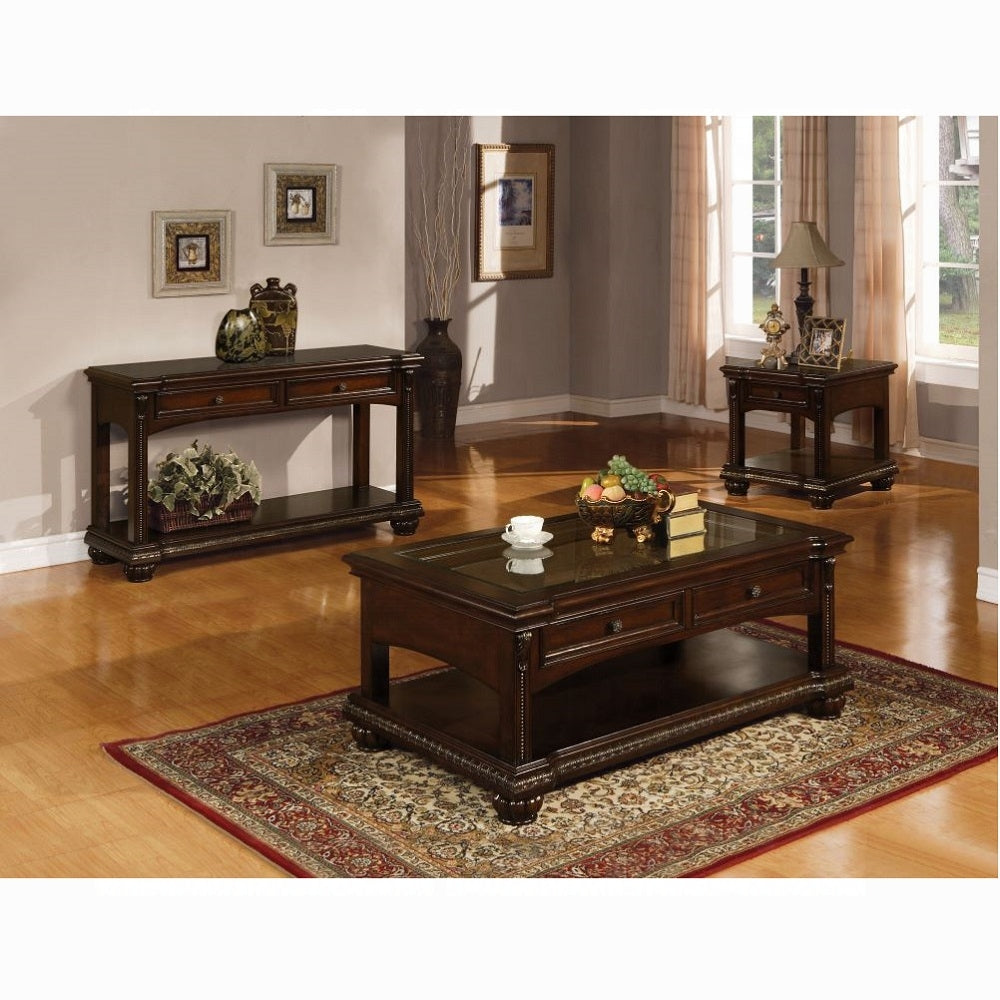 ACME Anondale Collection 4-Piece Living Room Set Include Sofa, Loveseat, Chair and Coffee Table, Espresso Top Grain Leather Match & Cherry Finish