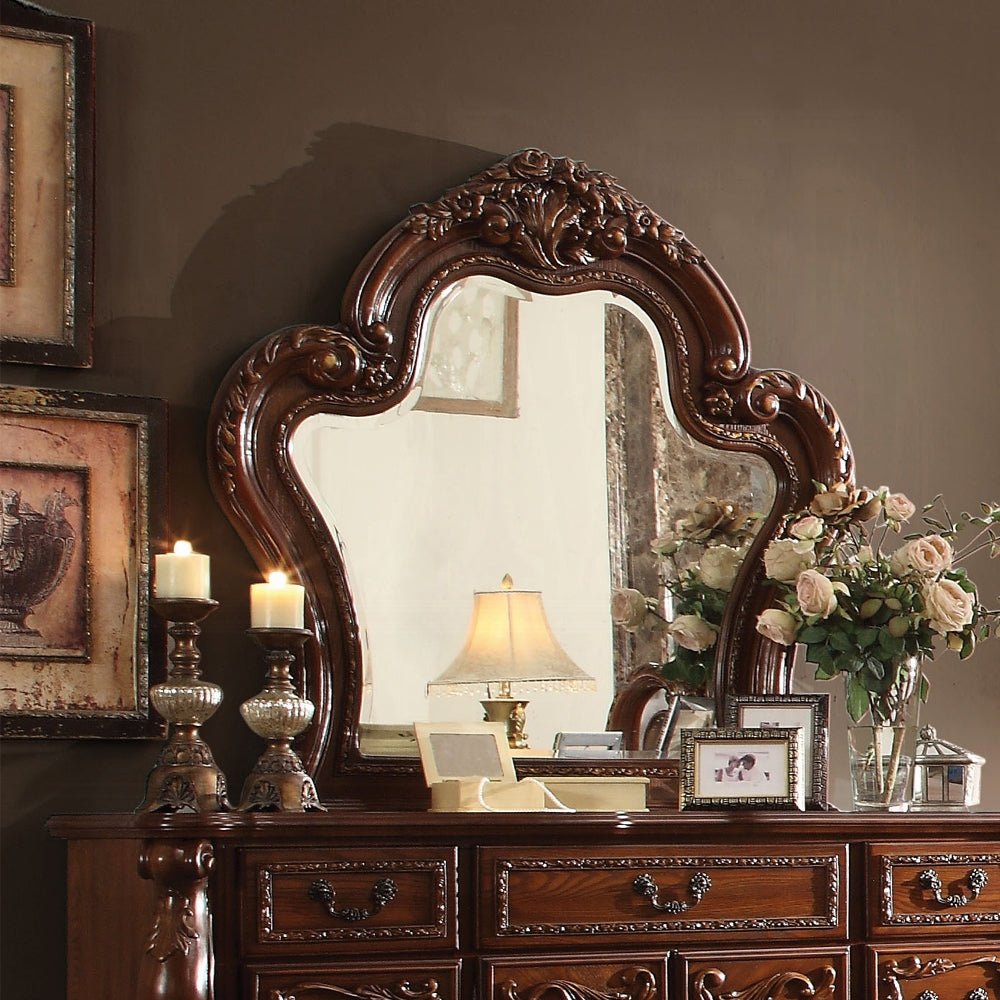 ACME Dresden 6 Piece Luxury Solid Wood Bedroom Set Includes Bed, Dresser, Chest, 2 x Nightstand and Mirror, Boxspring Required