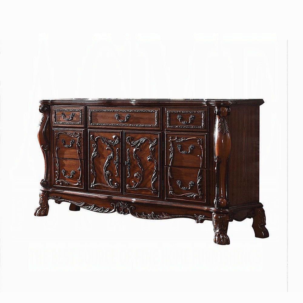 ACME Dresden 6 Piece Luxury Solid Wood Bedroom Set Includes Bed, Dresser, Chest, 2 x Nightstand and Mirror, Boxspring Required