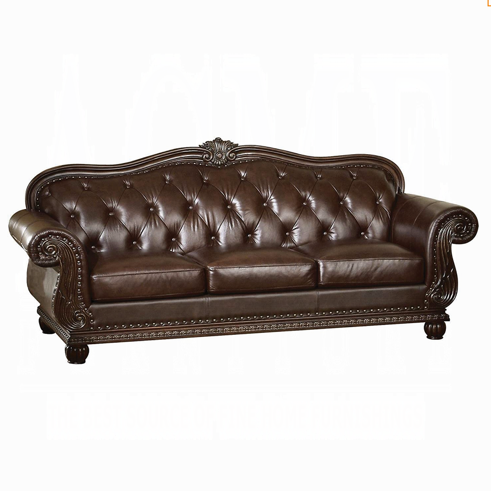 ACME Anondale Collection 4-Piece Living Room Set Include Sofa, Loveseat, Chair and Coffee Table, Espresso Top Grain Leather Match & Cherry Finish