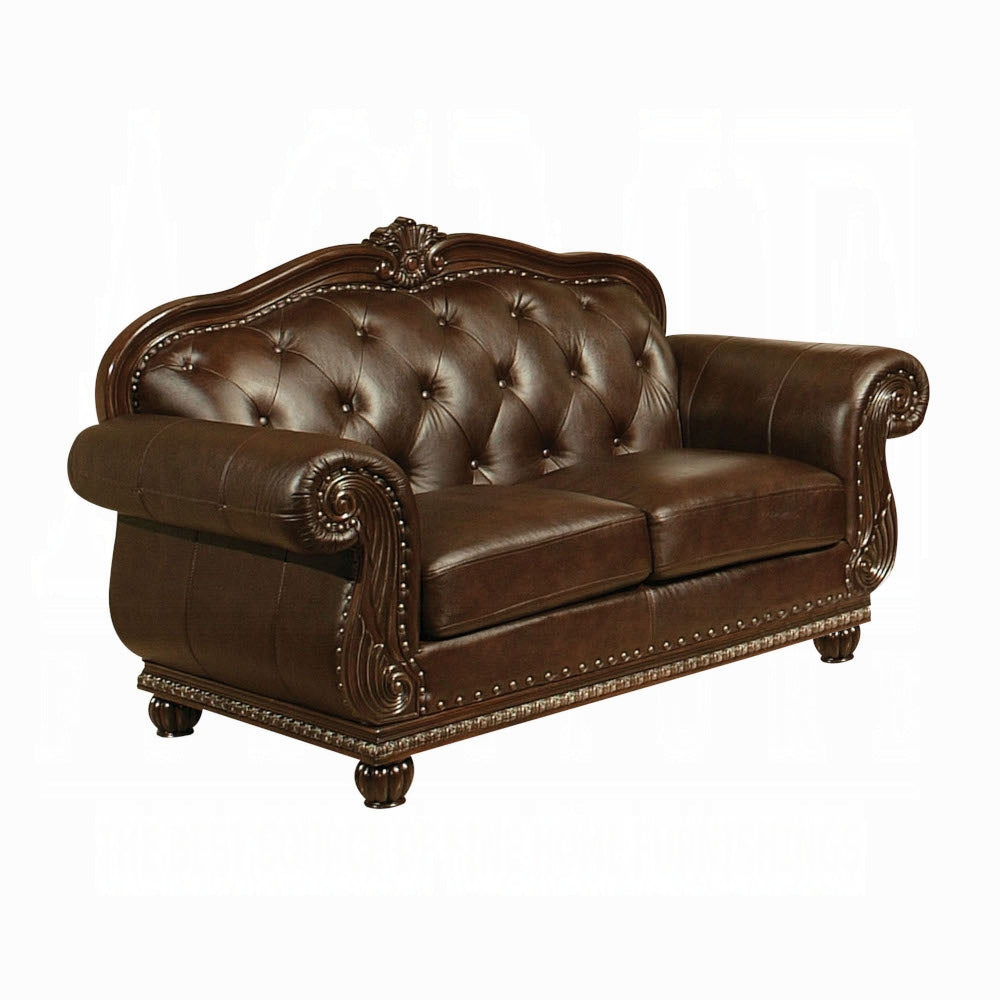 ACME Anondale Collection 4-Piece Living Room Set Include Sofa, Loveseat, Chair and Coffee Table, Espresso Top Grain Leather Match & Cherry Finish