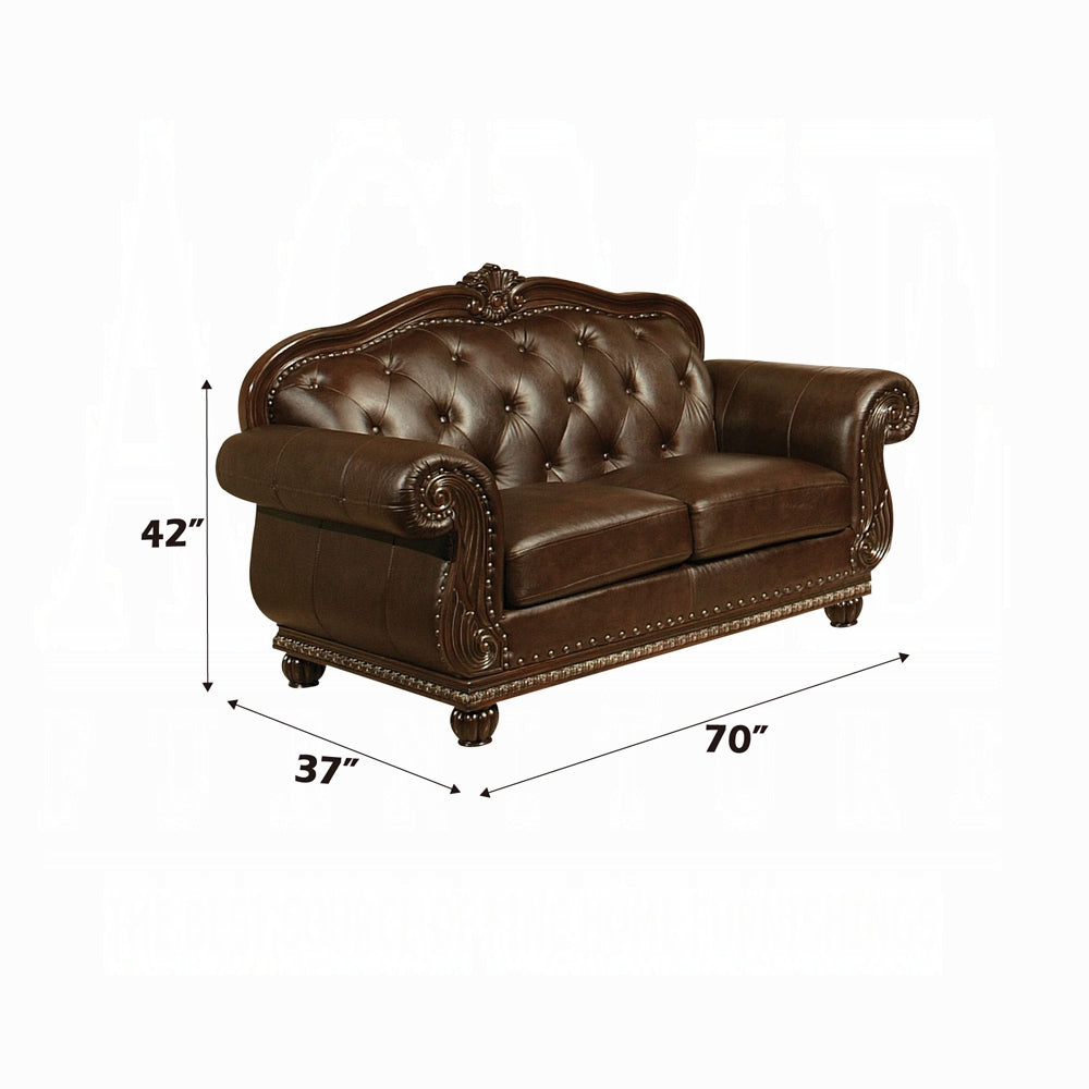 ACME Anondale Collection 4-Piece Living Room Set Include Sofa, Loveseat, Chair and Coffee Table, Espresso Top Grain Leather Match & Cherry Finish