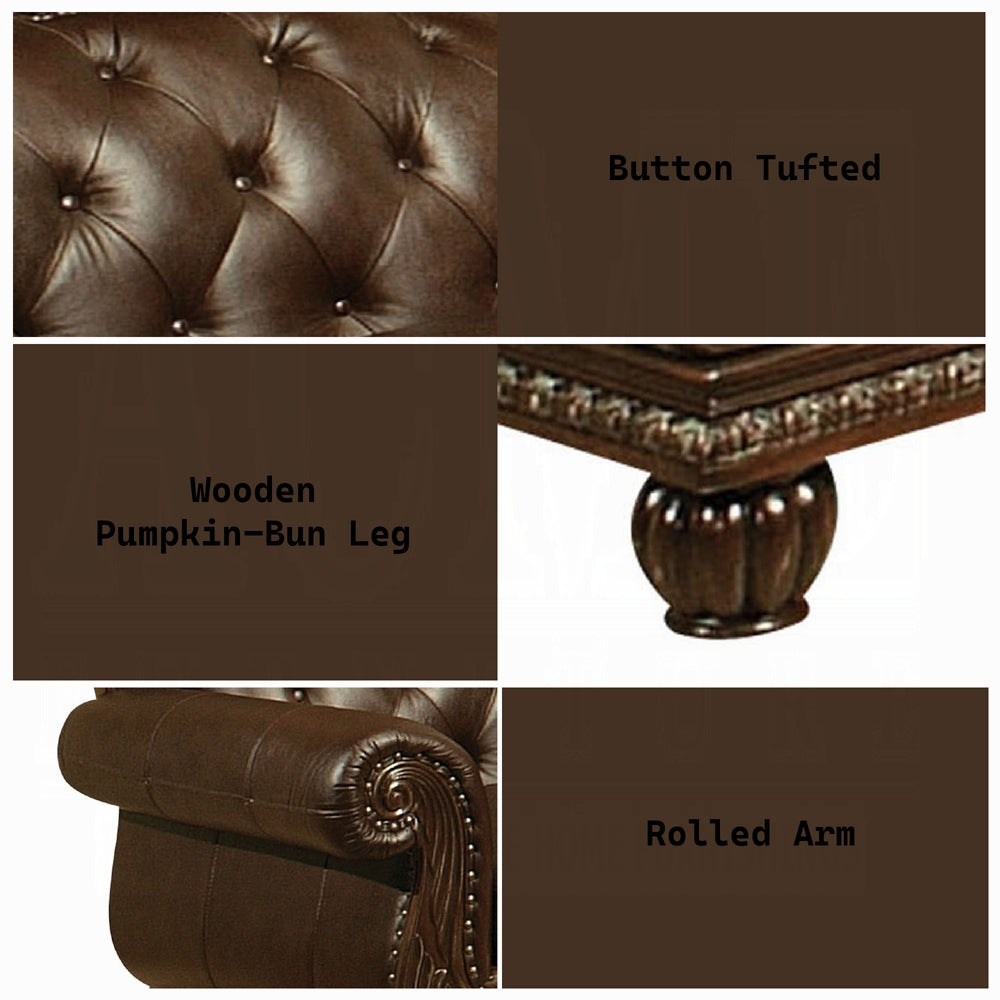 ACME Anondale Collection 4-Piece Living Room Set Include Sofa, Loveseat, Chair and Coffee Table, Espresso Top Grain Leather Match & Cherry Finish