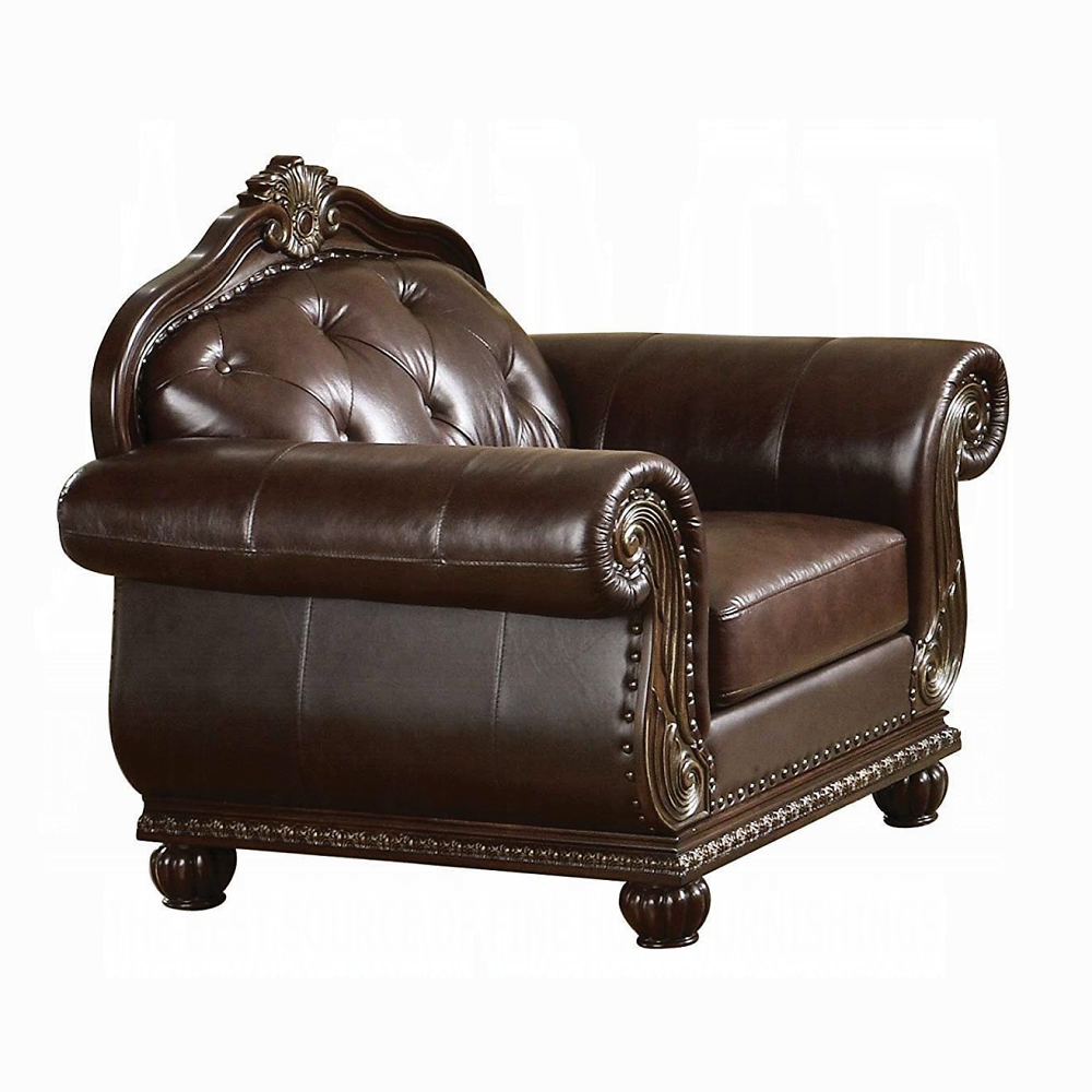 ACME Anondale Collection 4-Piece Living Room Set Include Sofa, Loveseat, Chair and Coffee Table, Espresso Top Grain Leather Match & Cherry Finish