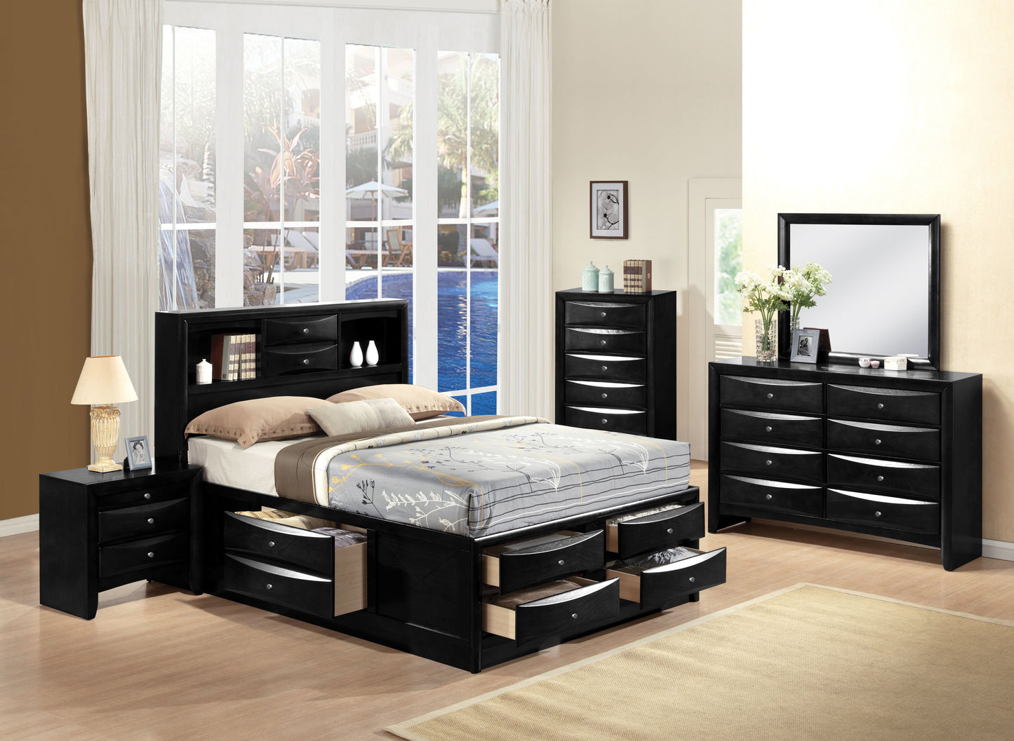 ACME Ireland Collection 5-Piece Bedroom Set, Bed Frame, Chest, Dresser, Nightstand and Mirror