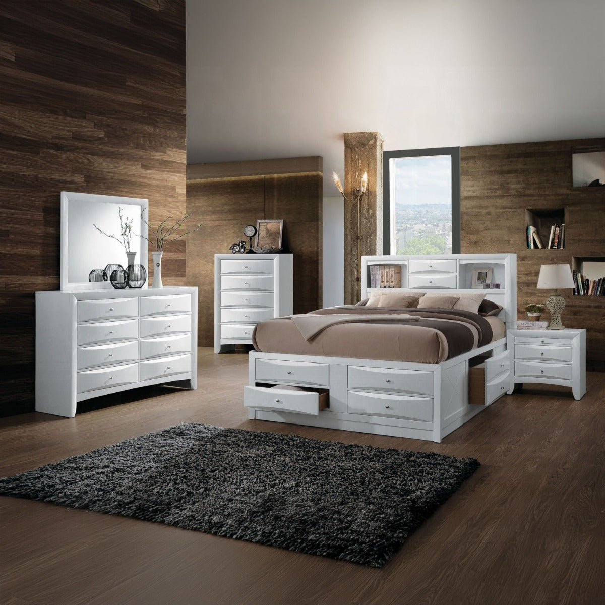 ACME Ireland Collection 5-Piece Bedroom Set, Bed Frame, Chest, Dresser, Nightstand and Mirror