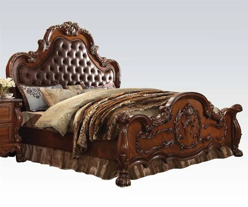 ACME Dresden 6 Piece Luxury Solid Wood Bedroom Set Includes Bed, Dresser, Chest, 2 x Nightstand and Mirror, Boxspring Required