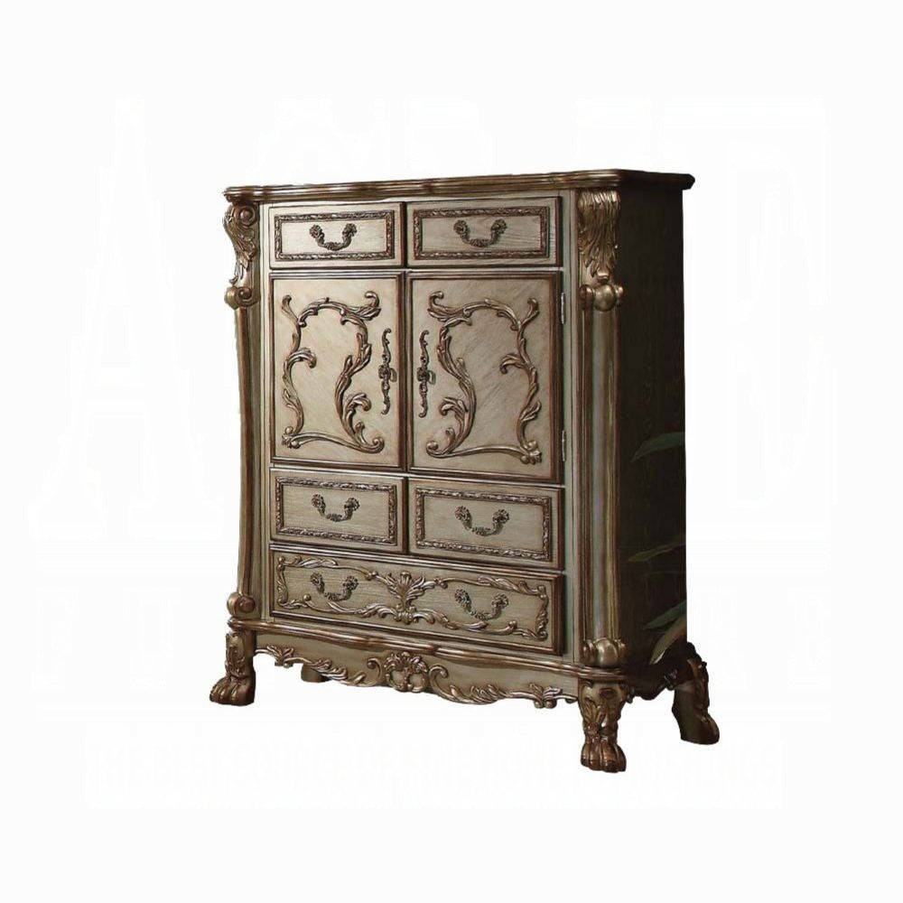 ACME Dresden 6 Piece Luxury Solid Wood Bedroom Set Includes Bed, Dresser, Chest, 2 x Nightstand and Mirror, Boxspring Required