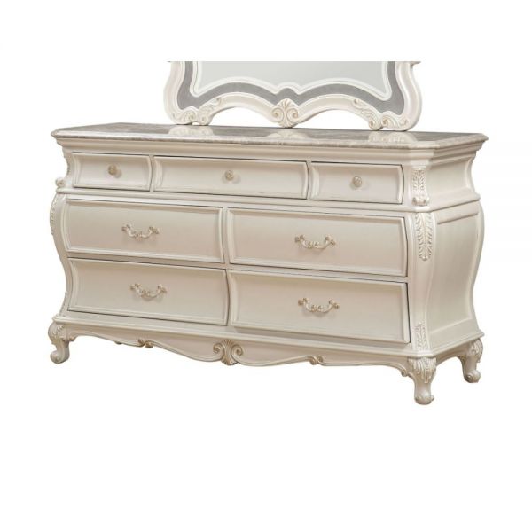 ACME Chantelle 6 Piece Luxury Bedroom Set Includes Bed, Dresser, Chest, 2 x Nightstand and Mirror, Boxspring Required