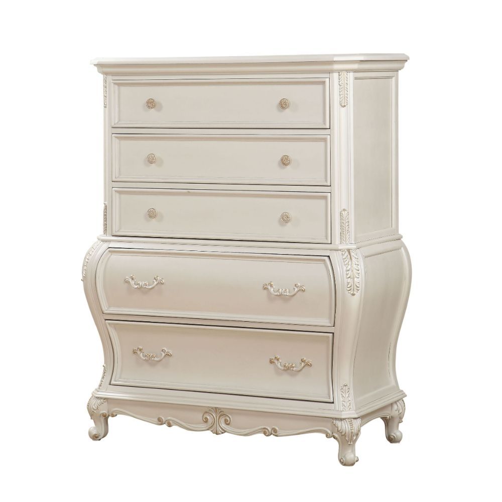 ACME Chantelle 6 Piece Luxury Bedroom Set Includes Bed, Dresser, Chest, 2 x Nightstand and Mirror, Boxspring Required