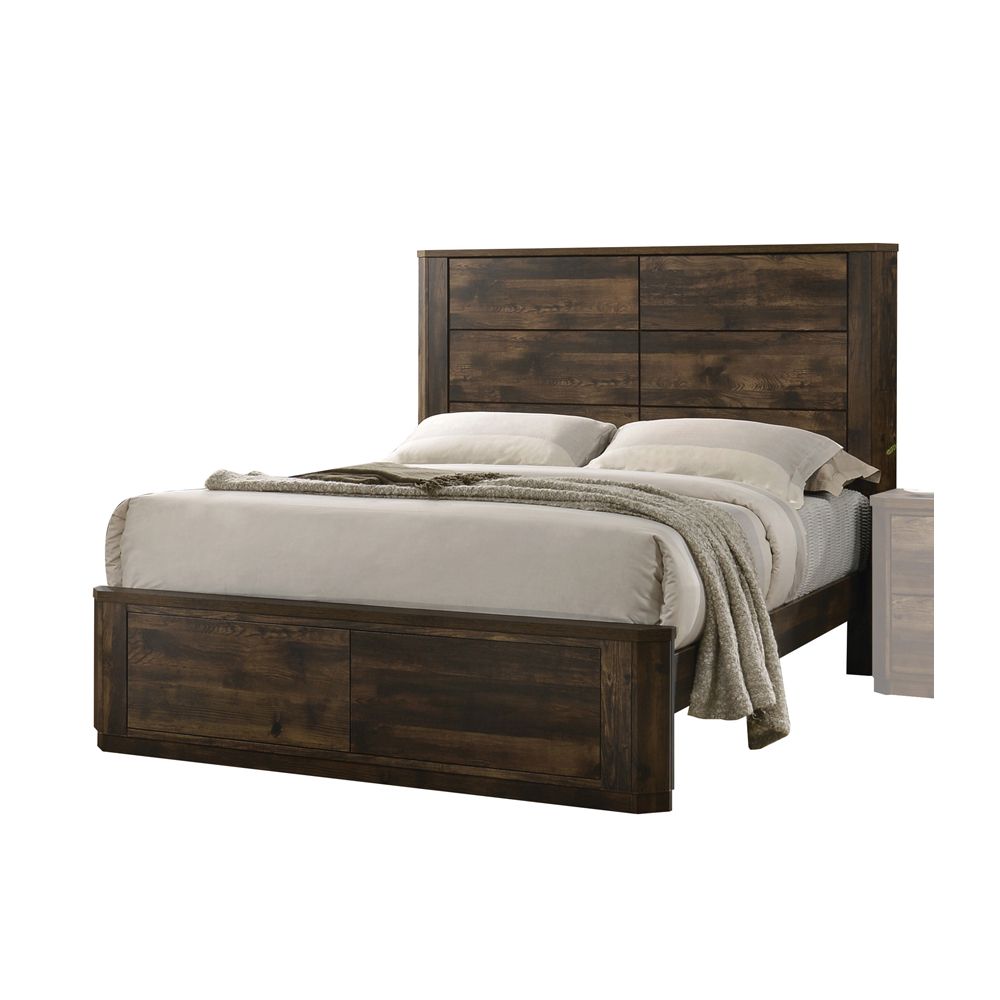ACME Elettra Transitional 5-Piece Bedroom Set Includes Panel Bed, Dresser, Chest, Nightstands and Mirror, Boxspring Required, Rustic Walnut