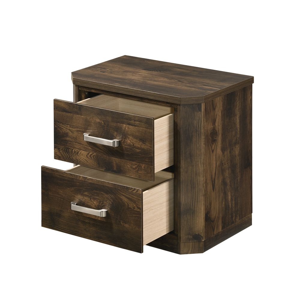 ACME Elettra Transitional 5-Piece Bedroom Set Includes Panel Bed, Dresser, Chest, Nightstands and Mirror, Boxspring Required, Rustic Walnut