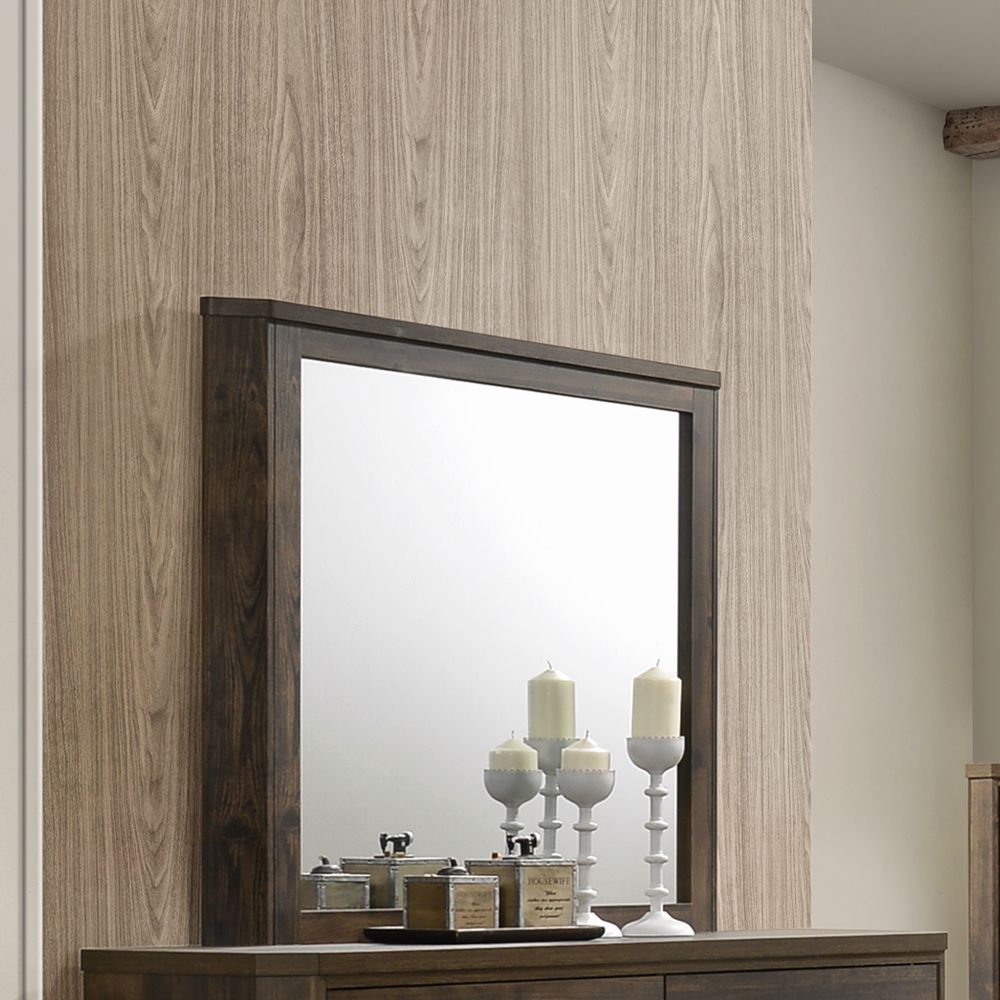 ACME Elettra Transitional 5-Piece Bedroom Set Includes Panel Bed, Dresser, Chest, Nightstands and Mirror, Boxspring Required, Rustic Walnut