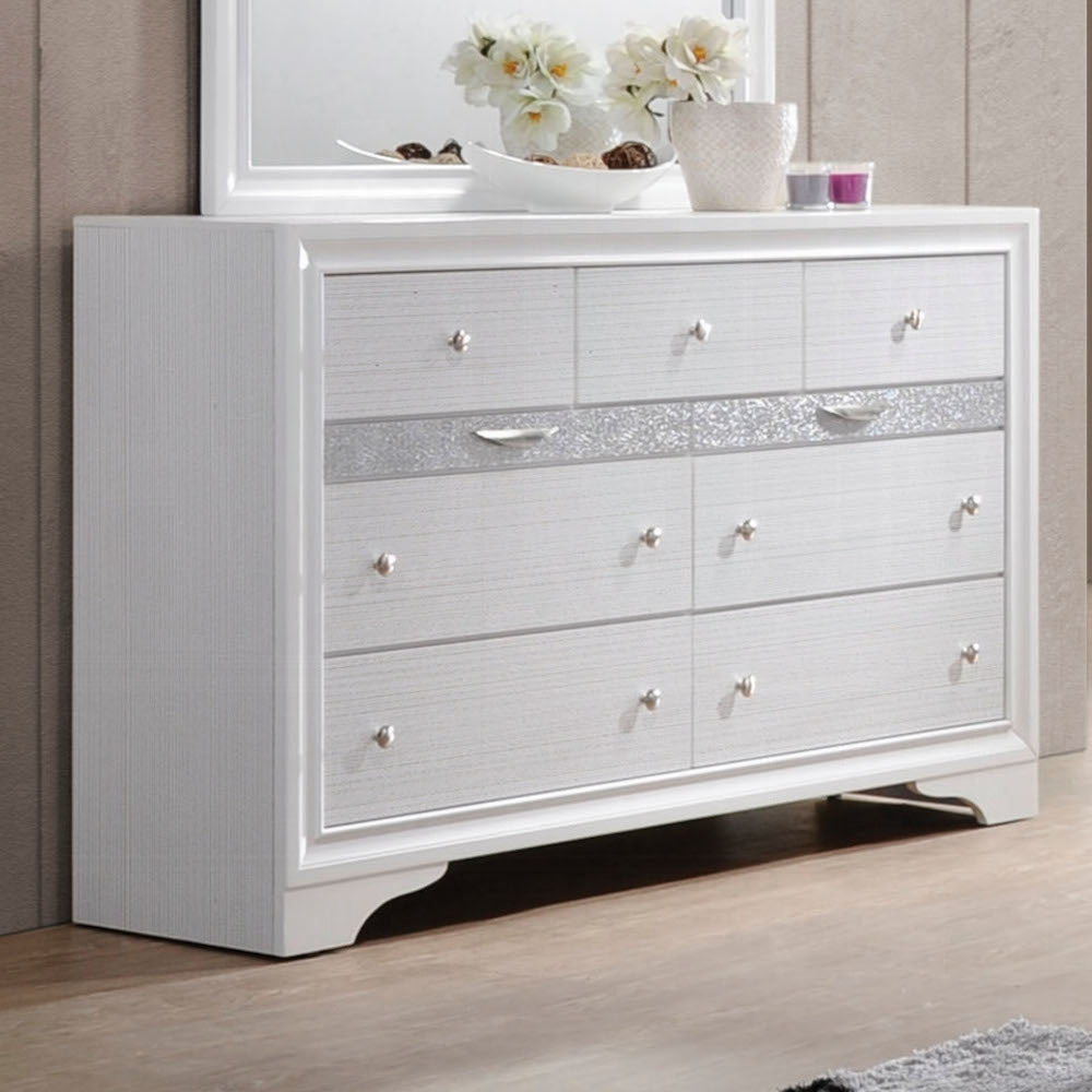ACME Naima Collection 5-Piece Wooden Bedroom Set Bed Frame, Dresser, Chest, Nightstand and Mirror, Box Spring Not Required