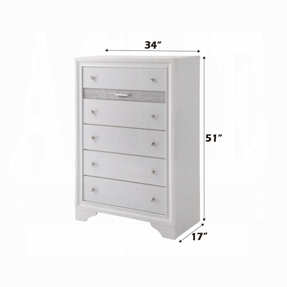 ACME Naima Collection 5-Piece Wooden Bedroom Set Bed Frame, Dresser, Chest, Nightstand and Mirror, Box Spring Not Required