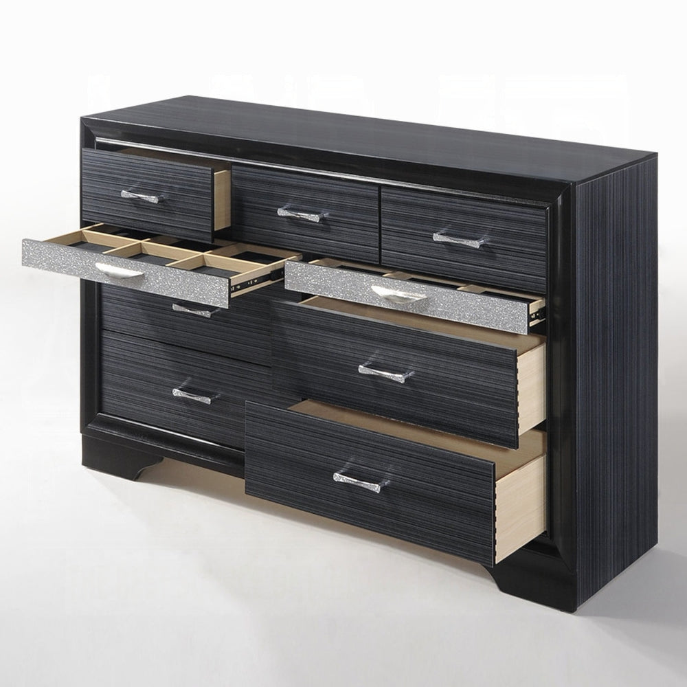 ACME Naima Collection 5-Piece Wooden Bedroom Set Bed Frame, Dresser, Chest, Nightstand and Mirror, Box Spring Not Required