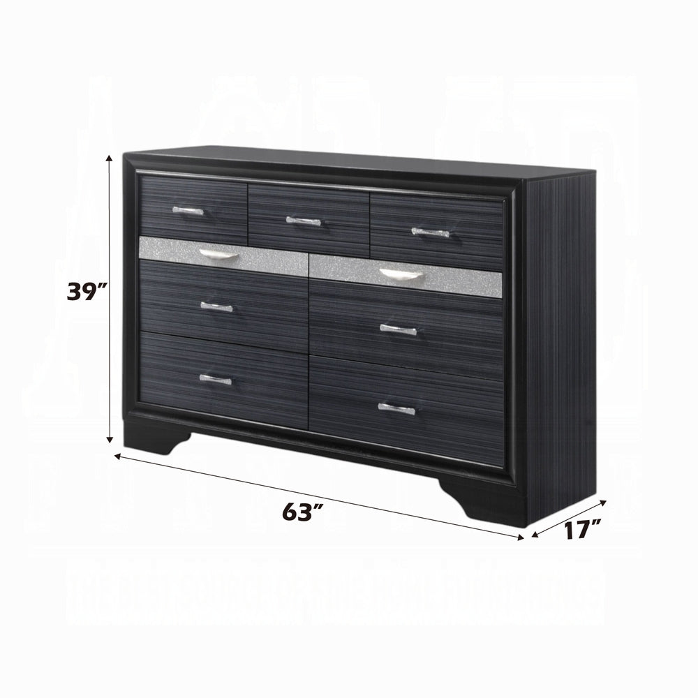 ACME Naima Collection 5-Piece Wooden Bedroom Set Bed Frame, Dresser, Chest, Nightstand and Mirror, Box Spring Not Required