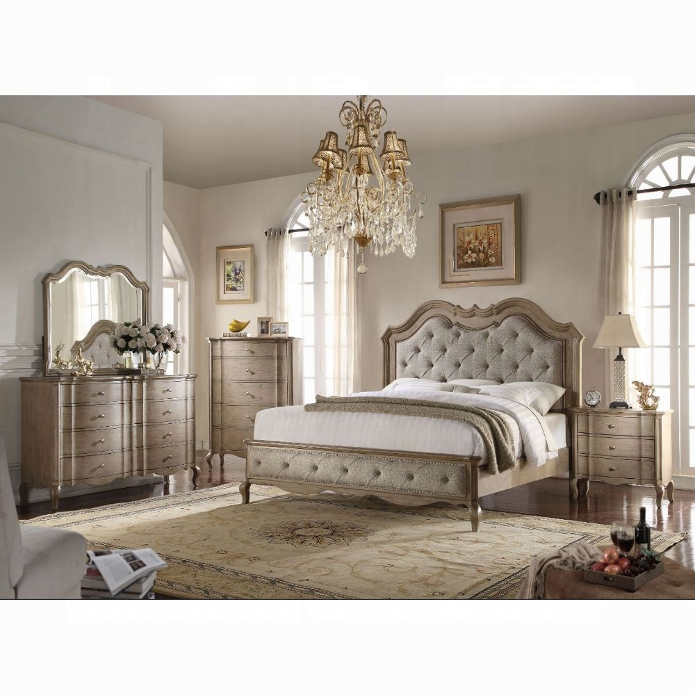 ACME Chelmsford 6-Piece Contemporary Solid Wood Bedroom Set Includes Panel Bed, Assembled Dresser, Assembled Chest, 2xAssembled Nightstand and Mirror, Box Spring Required