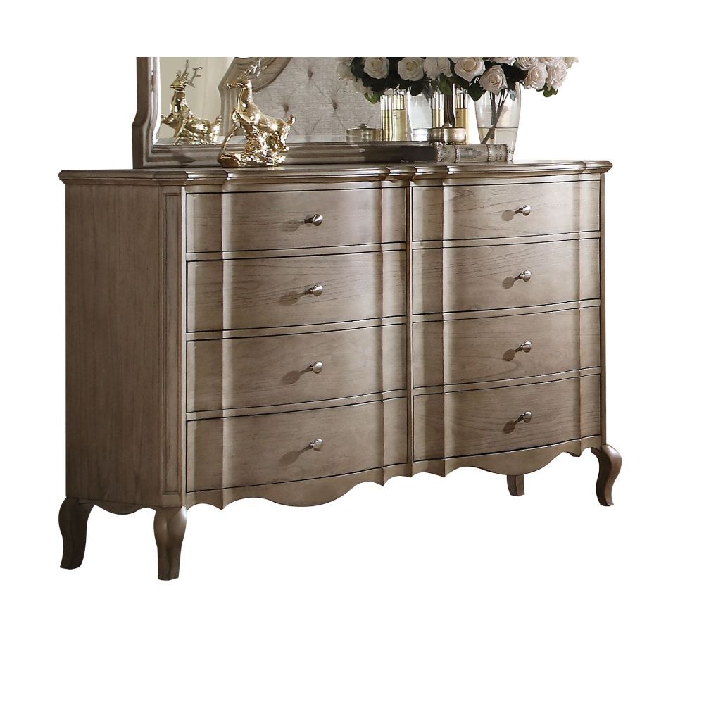 ACME Chelmsford 6-Piece Contemporary Solid Wood Bedroom Set Includes Panel Bed, Assembled Dresser, Assembled Chest, 2xAssembled Nightstand and Mirror, Box Spring Required