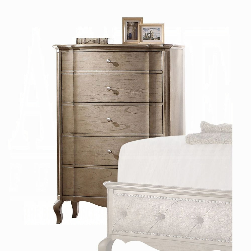 ACME Chelmsford 6-Piece Contemporary Solid Wood Bedroom Set Includes Panel Bed, Assembled Dresser, Assembled Chest, 2xAssembled Nightstand and Mirror, Box Spring Required