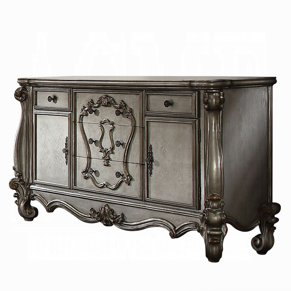 ACME Versailles Collection 6-Piece Luxury Solid Wood Bedroom Set Includes Bed, Dresser, Chest, 2 x Nightstand and Mirror, Boxspring Required