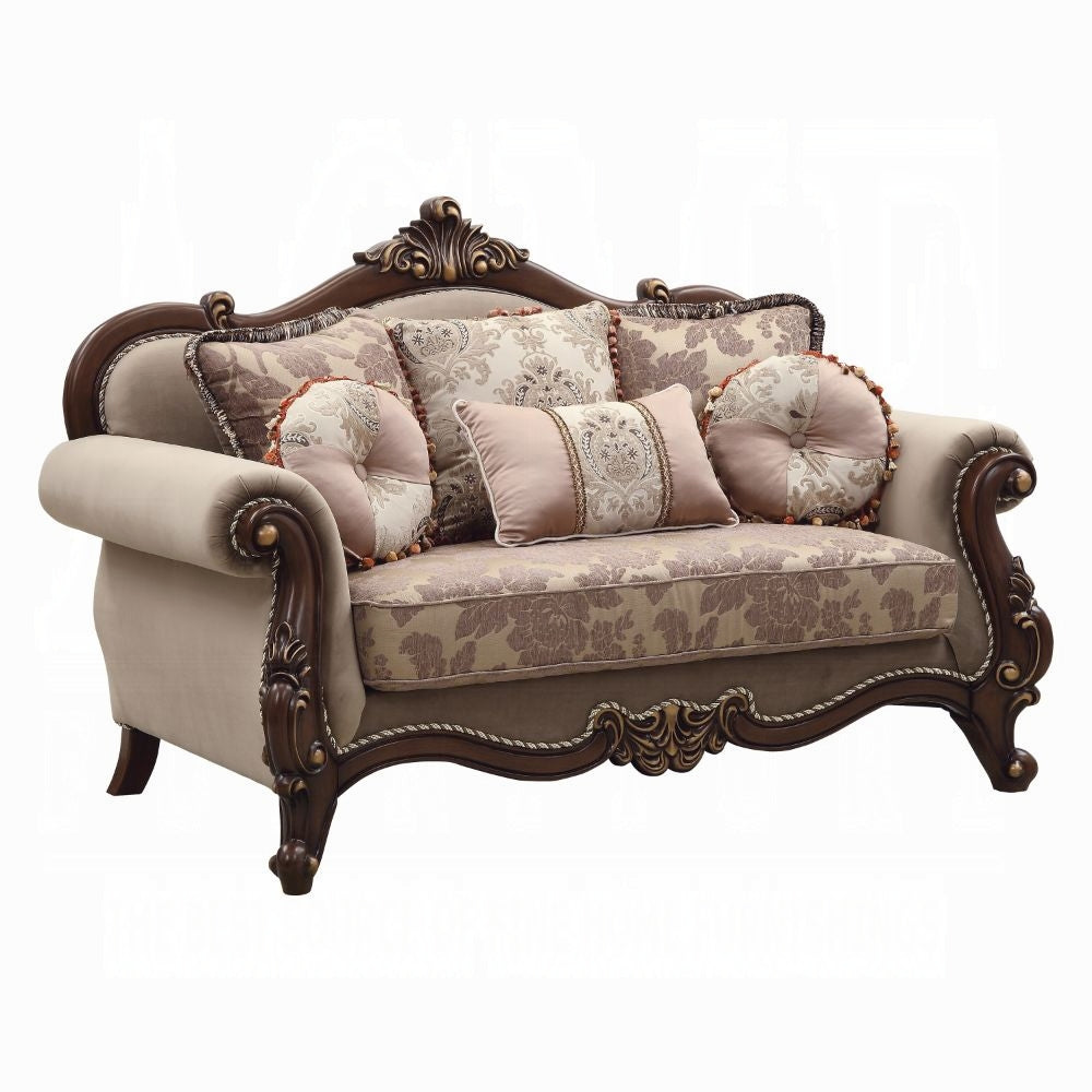 ACME Mehadi Colletion 3-Piece Living Room Set Include Sofa, Loveseat and Chair, Velvet & Walnut Finish