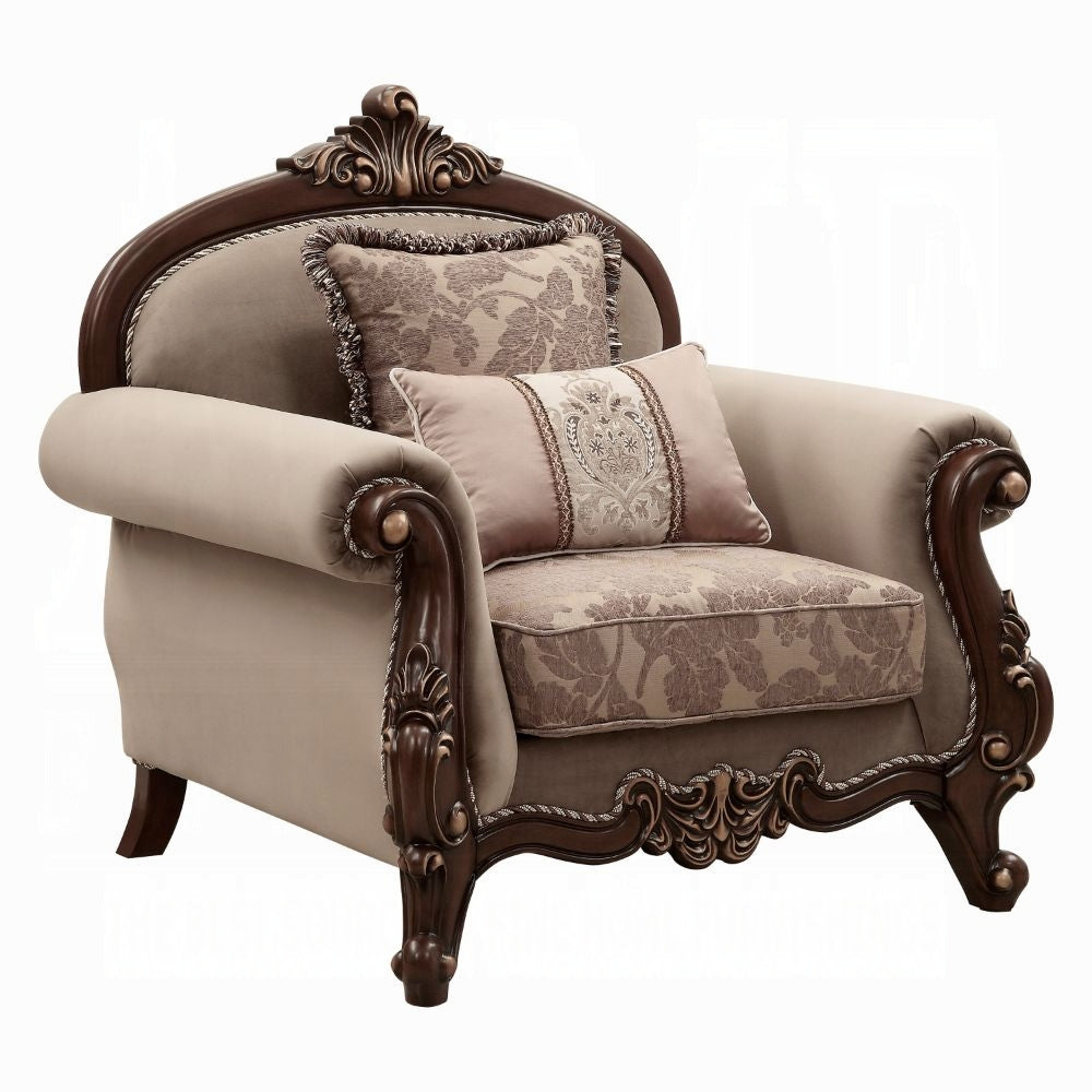 ACME Mehadi Colletion 3-Piece Living Room Set Include Sofa, Loveseat and Chair, Velvet & Walnut Finish