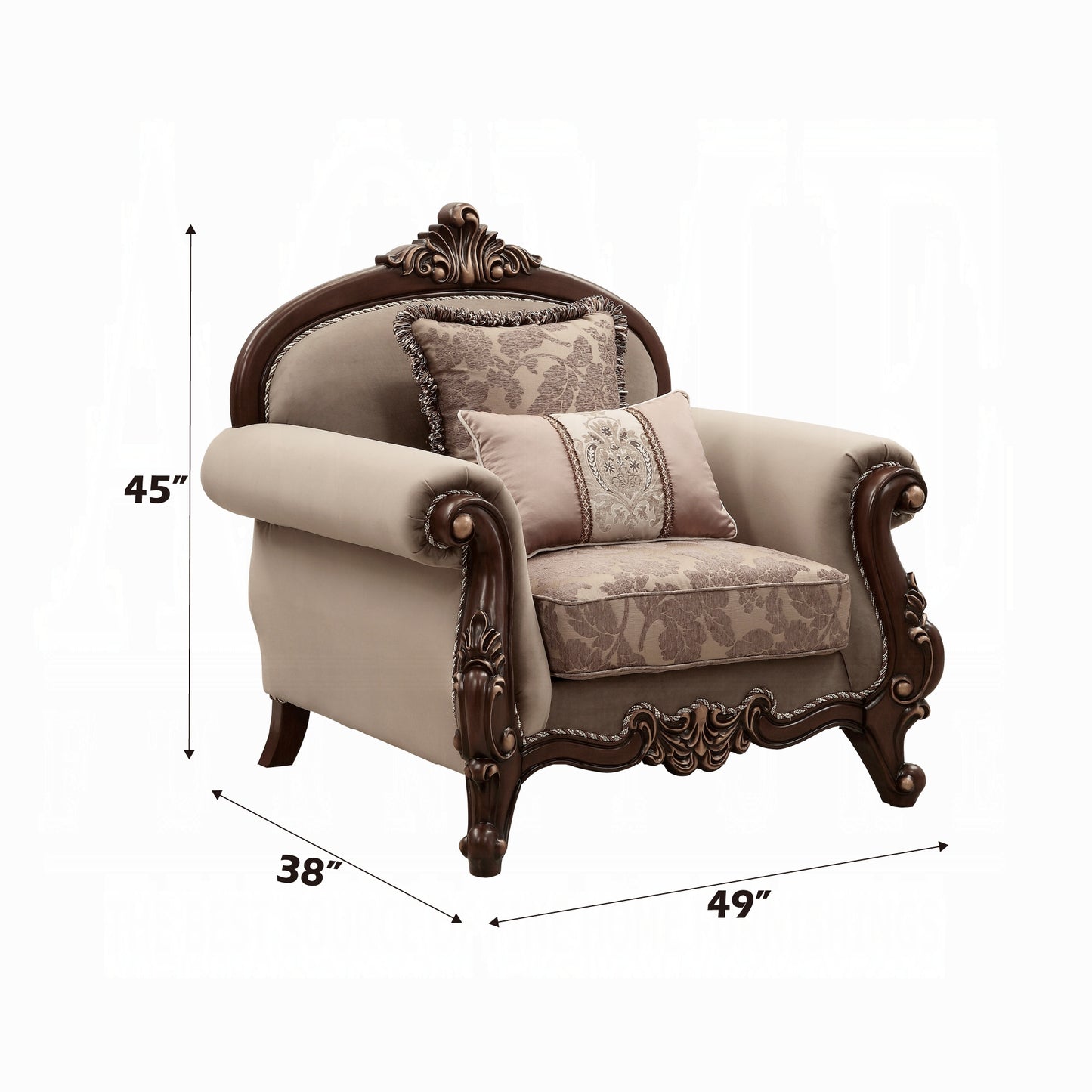 ACME Mehadi Colletion 3-Piece Living Room Set Include Sofa, Loveseat and Chair, Velvet & Walnut Finish