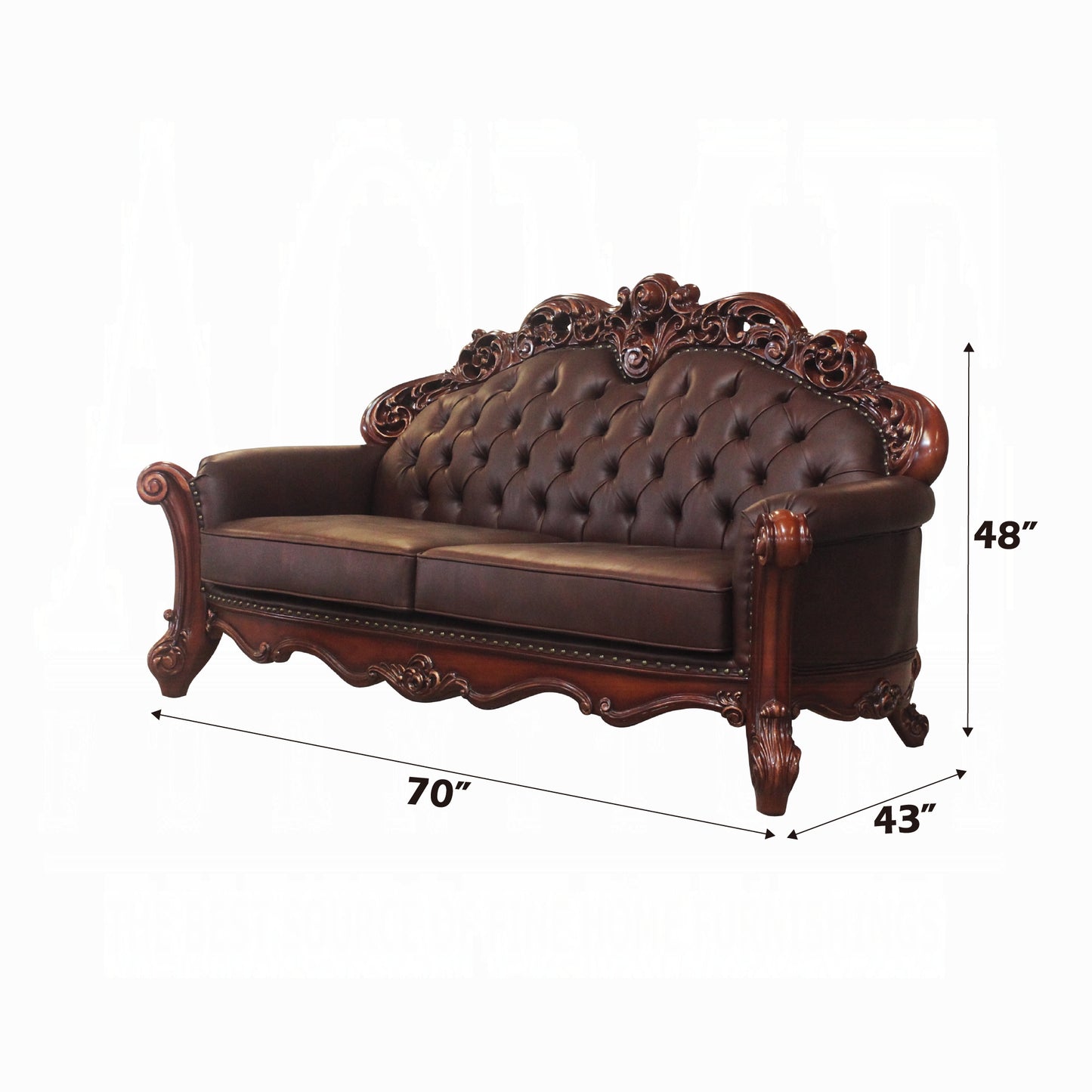ACME Vendome Collection 4-Piece Living Room Set Include Sofa, Loveseat, Chair and Coffee Table, Cherry Synthetic Leather & Cherry Finish