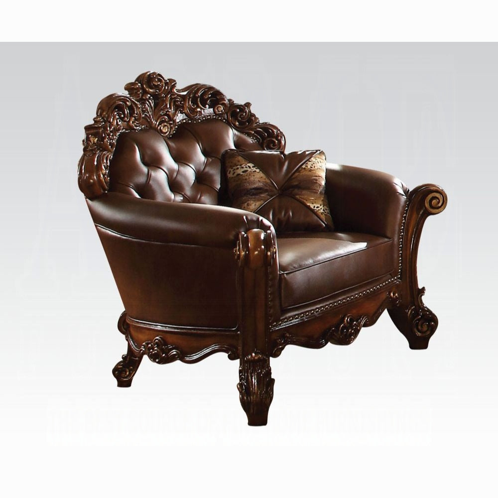 ACME Vendome Collection 4-Piece Living Room Set Include Sofa, Loveseat, Chair and Coffee Table, Cherry Synthetic Leather & Cherry Finish
