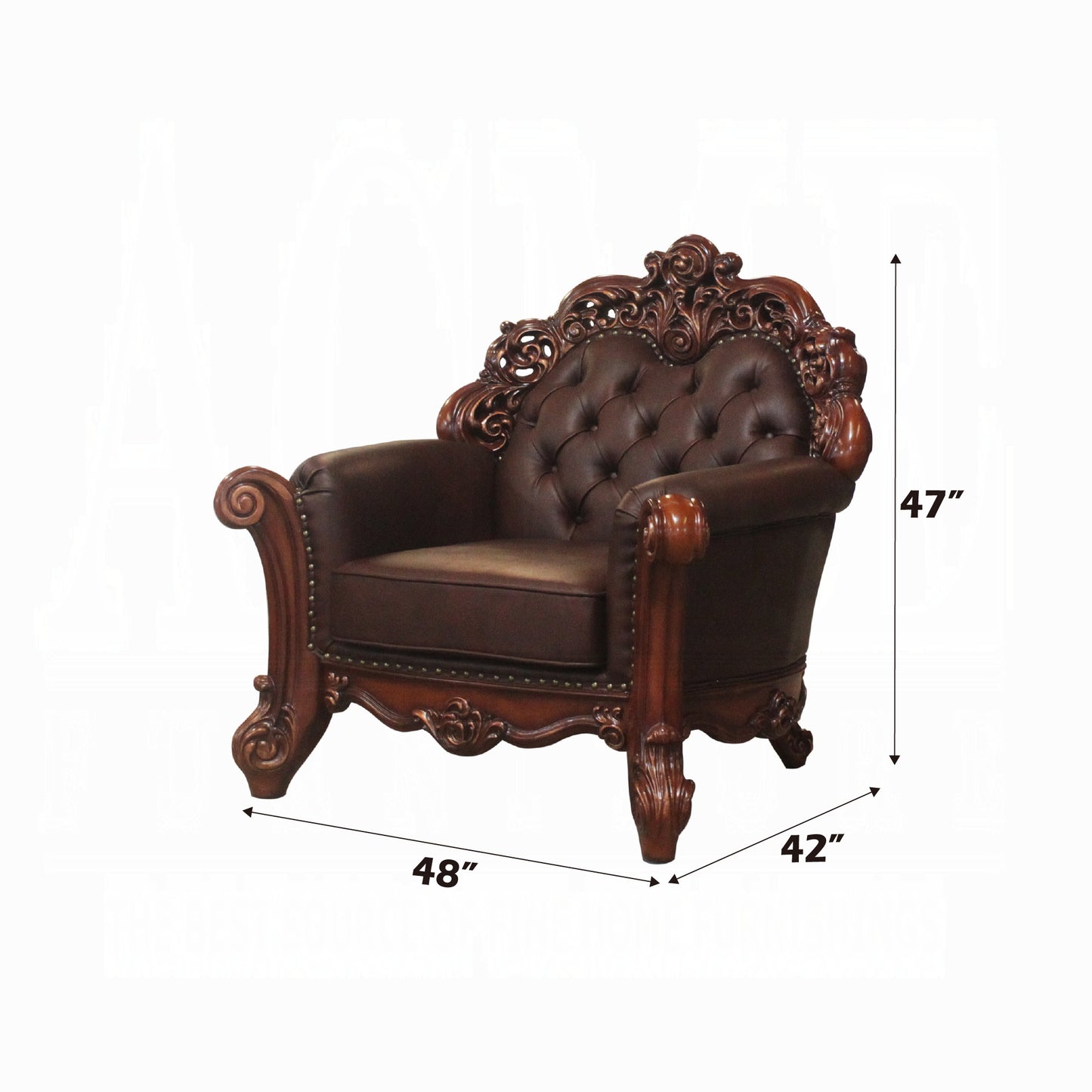 ACME Vendome Collection 4-Piece Living Room Set Include Sofa, Loveseat, Chair and Coffee Table, Cherry Synthetic Leather & Cherry Finish