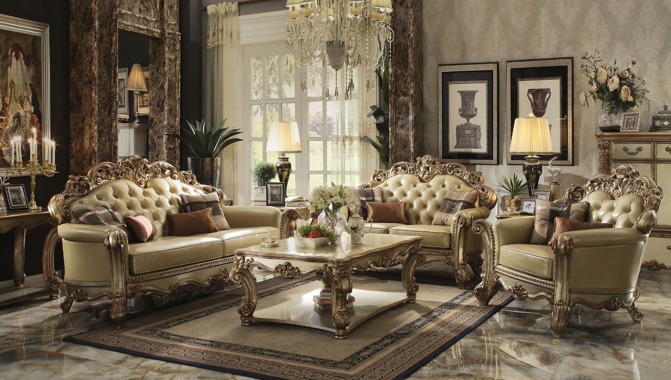ACME Vendome Colletion 4-Piece Living Room Set Include Sofa, Loveseat, Chair and Coffee Table, Finish: