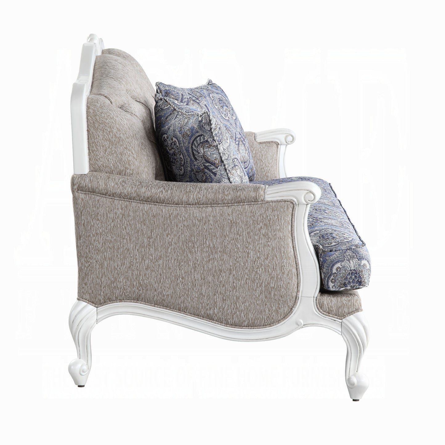 ACME Ciddrenar Collection 3-Piece Living Room Set Include Sofa, Loveseat and Chair, Fabric & White Finish