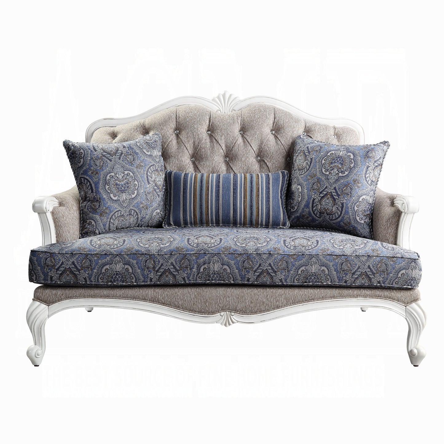 ACME Ciddrenar Collection 3-Piece Living Room Set Include Sofa, Loveseat and Chair, Fabric & White Finish