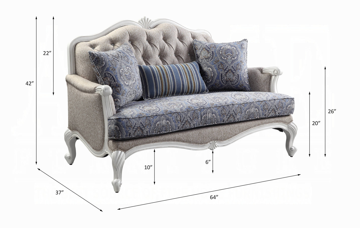 ACME Ciddrenar Collection 3-Piece Living Room Set Include Sofa, Loveseat and Chair, Fabric & White Finish