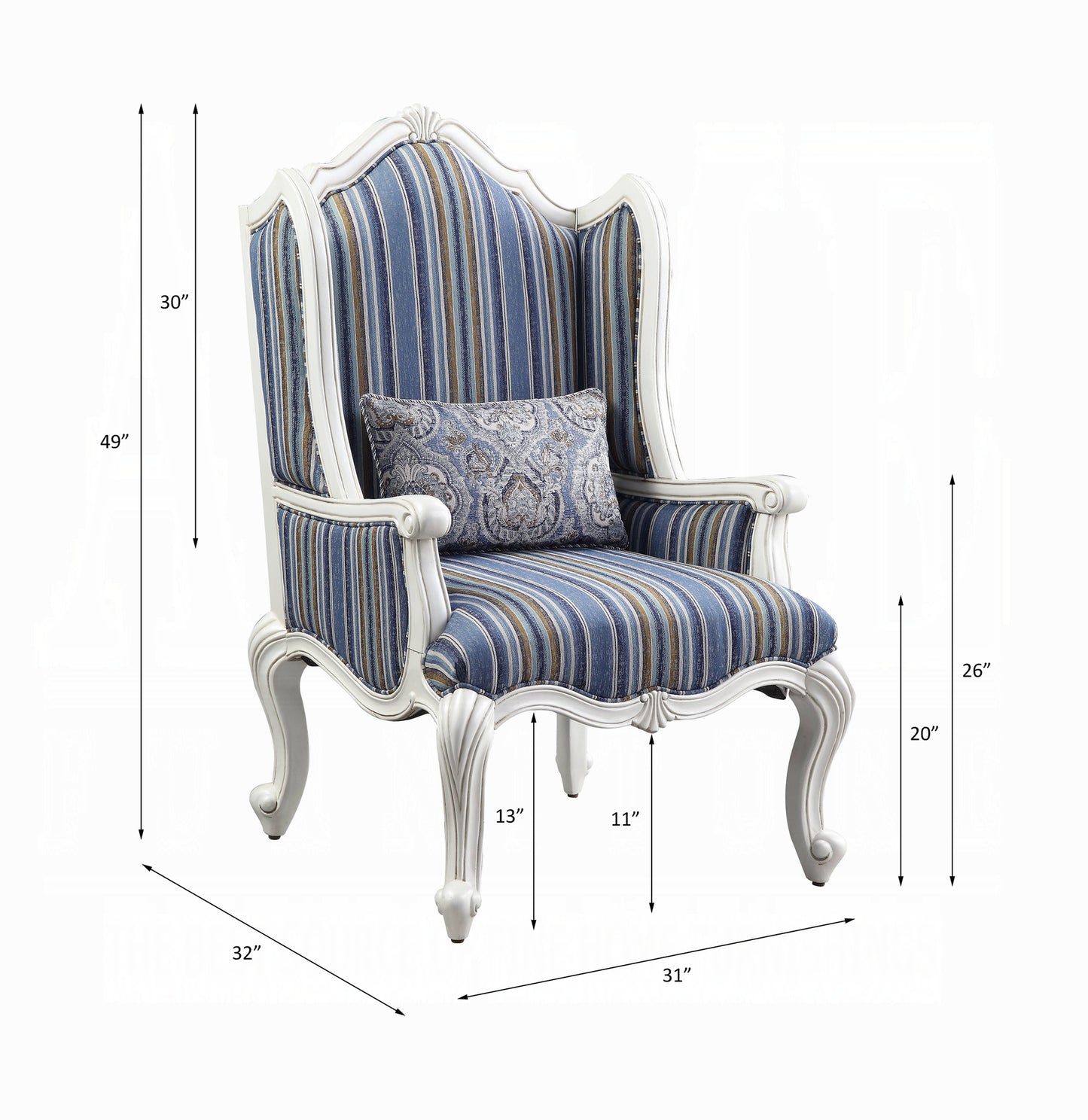ACME Ciddrenar Collection 3-Piece Living Room Set Include Sofa, Loveseat and Chair, Fabric & White Finish