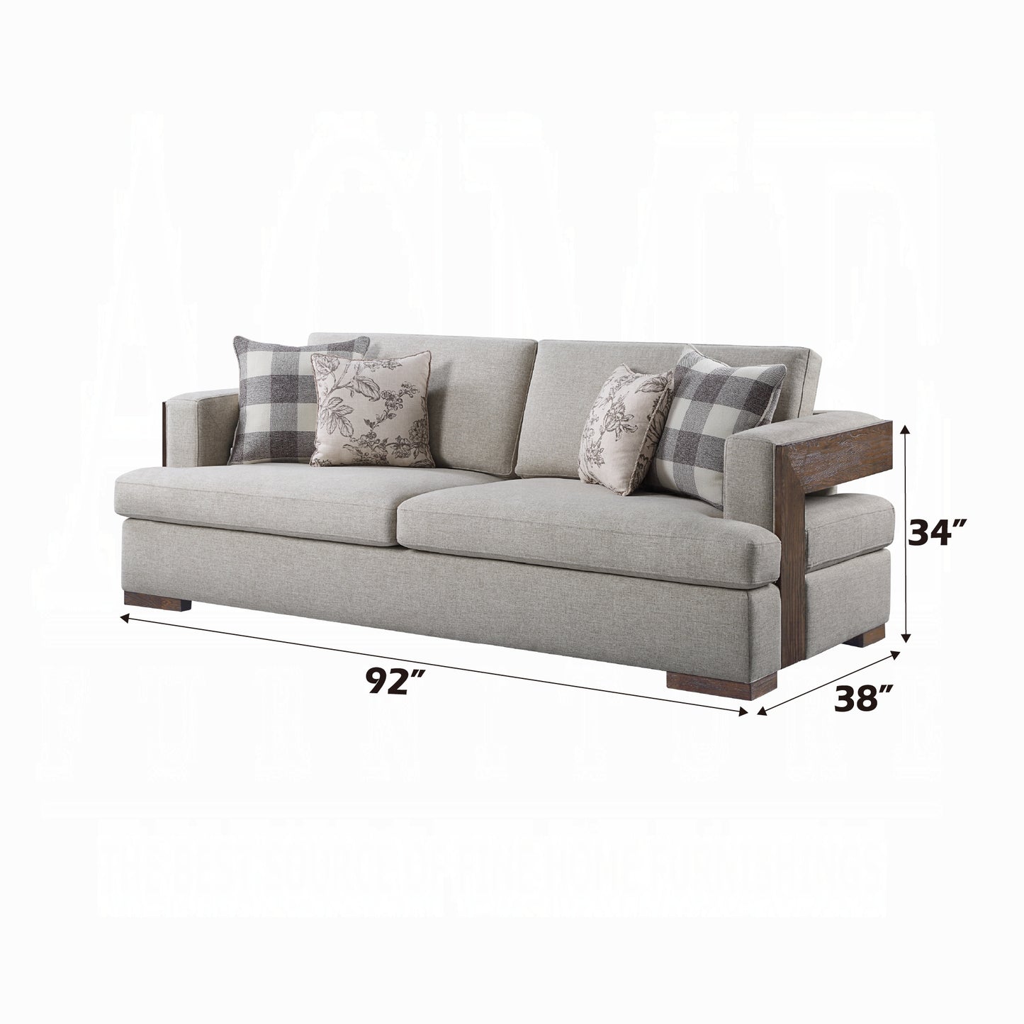 ACME Niamey Colletion 4-Piece Living Room Set Include Sofa, Loveseat, Chair and Coffee Table, Fabric & Walnut Finish
