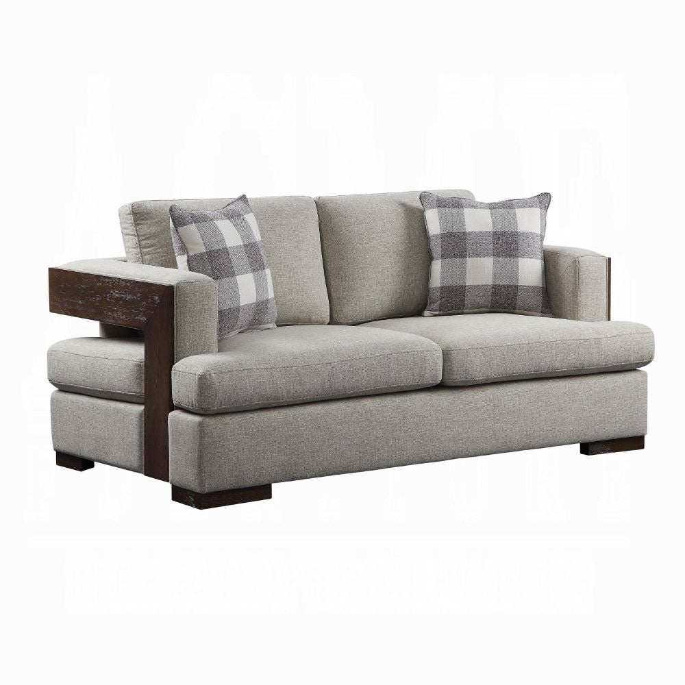 ACME Niamey Colletion 4-Piece Living Room Set Include Sofa, Loveseat, Chair and Coffee Table, Fabric & Walnut Finish