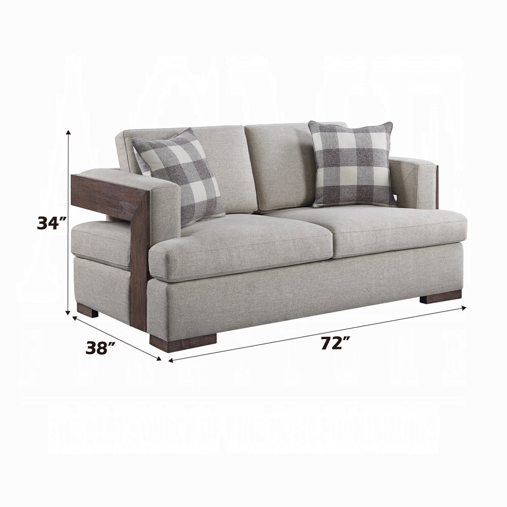 ACME Niamey Colletion 4-Piece Living Room Set Include Sofa, Loveseat, Chair and Coffee Table, Fabric & Walnut Finish