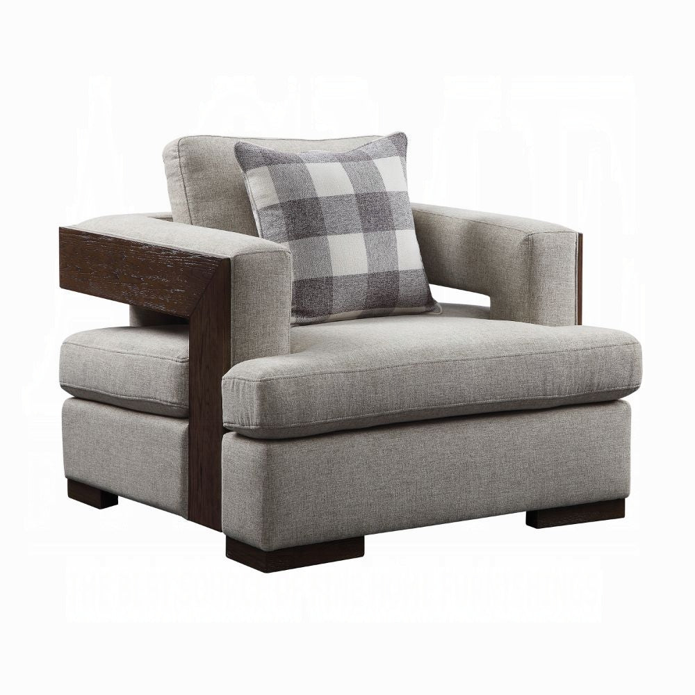 ACME Niamey Colletion 4-Piece Living Room Set Include Sofa, Loveseat, Chair and Coffee Table, Fabric & Walnut Finish
