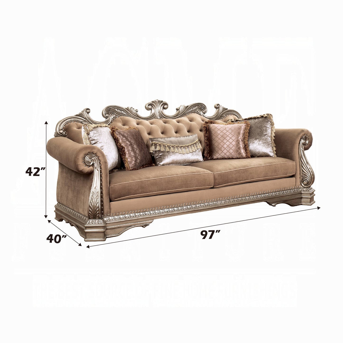 ACME Northville Collection 3-Piece Living Room Set Include Sofa, Loveseat and Chair,Velvet & Antique Silver Finish