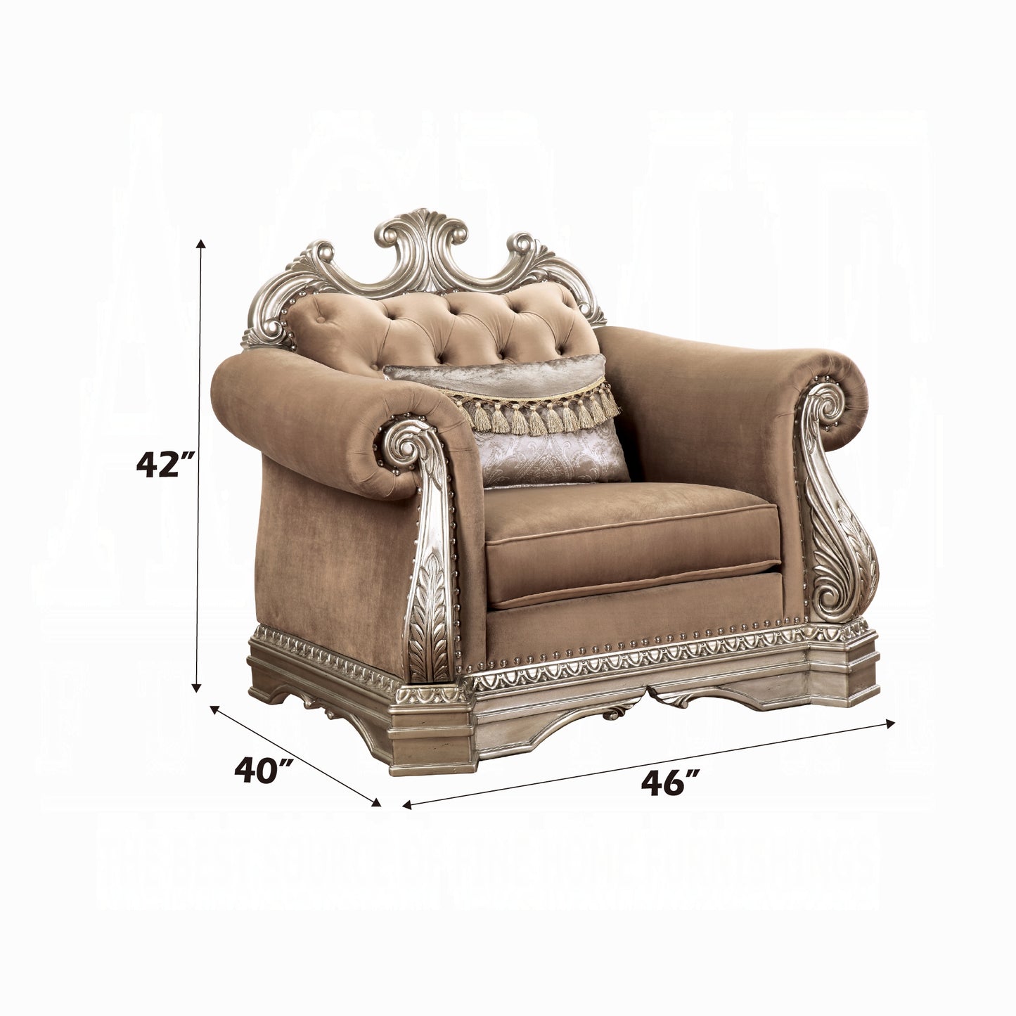 ACME Northville Collection 3-Piece Living Room Set Include Sofa, Loveseat and Chair,Velvet & Antique Silver Finish