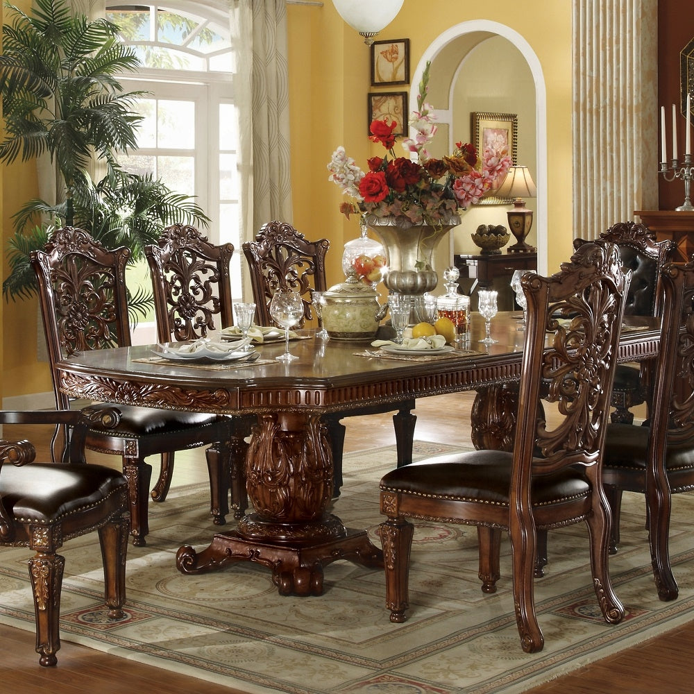 ACME Vendome 10PS Formal Dining Room Set Include 1 Dining Table, 6 Side Chairs, 2 Arm Chairs and 1 Buffet & Hutch, 8-Person Solid Wood Extendable Dining Set